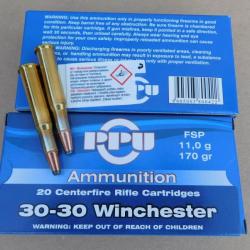 Cartouches PPU Calibre 30-30 WINCHESTER FSP 170grs - Boite de 20 unit&eacute;s