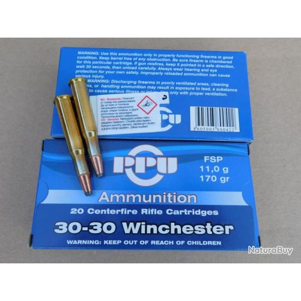 Cartouches PPU Calibre 30-30 WINCHESTER FSP 170grs - Boite de 20 unit�s
