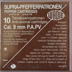CARTOUCHES 9MM PA PV - SUPRA PEPPER A GAZ - X10