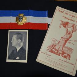 BRASSARD DES CROIX DE FEU-PHOTO COLONEL LAROQUE-LIVRET CHANT-NATIONALISME-POLITIQUE-VICHY