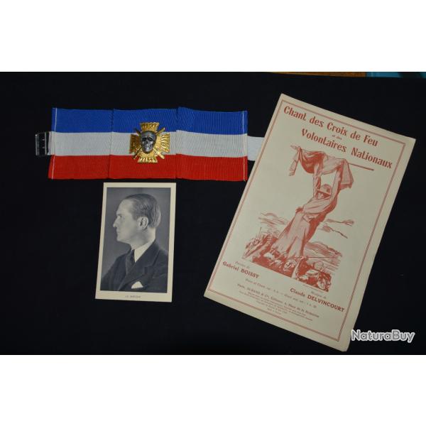 BRASSARD DES CROIX DE FEU-PHOTO COLONEL LAROQUE-LIVRET CHANT-NATIONALISME-POLITIQUE-VICHY