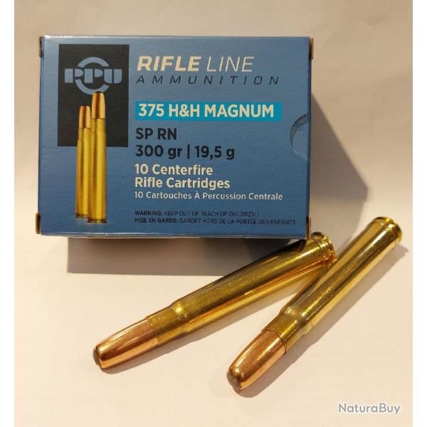 PPU Cartouches Calibre 375 H&H Mag SP RN 300grs - Boite de 10 unit�s