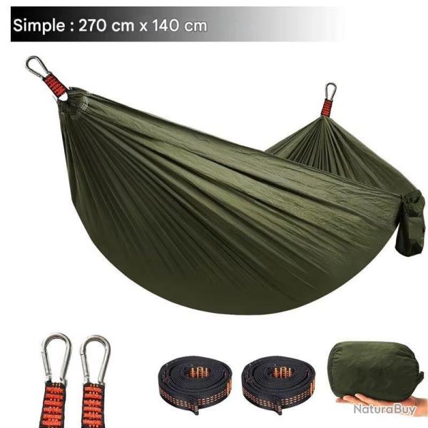Hamac Nylon 210T Ultra L�ger Sangles Mousquetons Outdoor Voyage Vert Arm�e