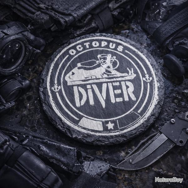 Dessous de verre ardoise Octopus Diver 10 cm - panth�re plongeur de combat d�tendeur bouteille