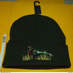 BONNET AVEC MOTIF FAISAN POUR CHASSEUR , TAILLE UNIQUE , 100 % ACRYLIQUE&nbsp;  ,&nbsp; ETAT NEUF VOIR PHOTOS