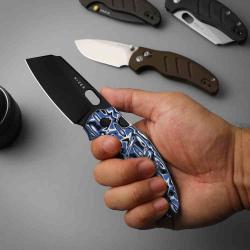 Couteau Kizer Vanguard C01C BS Lame Sheepsfoot Acier Nitro-V Black PVD Manche Blue KIV348829BSA1
