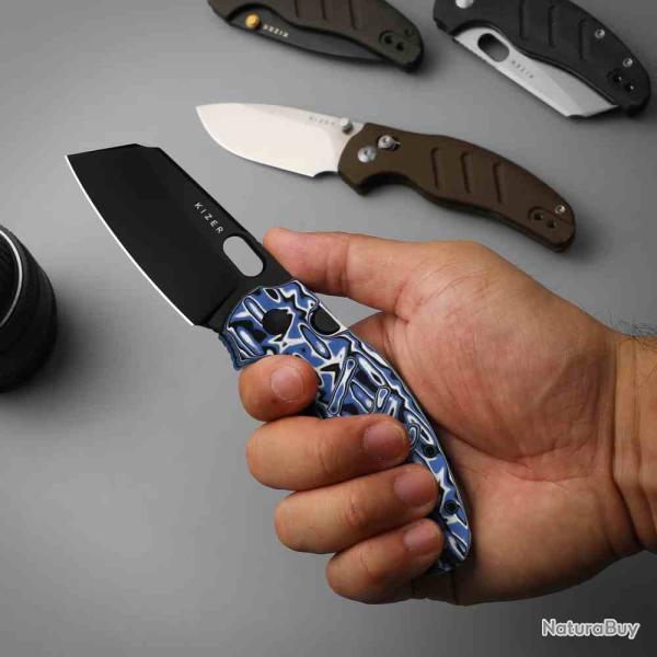Couteau Kizer Vanguard C01C BS Lame Sheepsfoot Acier Nitro-V Black PVD Manche Blue KIV348829BSA1