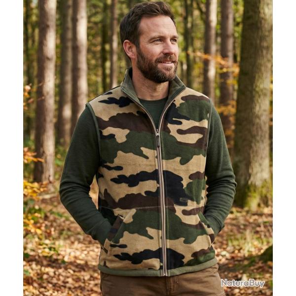 Gilet Sans Manches Polaire R�versible Kaki Camouflage Homme MAYFLOWER