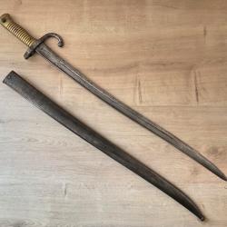 Ba&iuml;onnette sabre Gras Mod&egrave;le 1874 - Manufacture de Ch&acirc;tellerault - avec fourreau - Arme ancienne