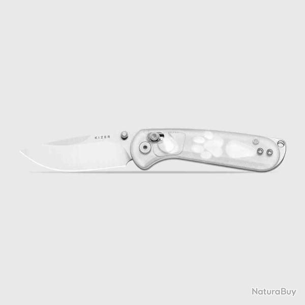 Couteau Kizer Vanguard Buddy II Lame Drop Point Acier AEB-L Satin Manche Acrylique Blanc KIV3790A2
