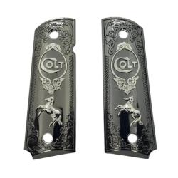 PLAQUETTE GRIP 1911 CUSTOM LOGO COLT BLACK SILVER