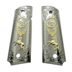 PLAQUETTE GRIP 1911 CUSTOM LOGO COLT NICKEL ET OR
