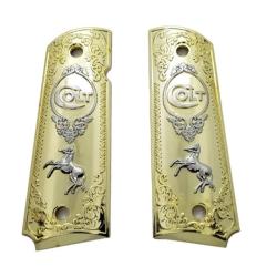 PLAQUETTE GRIP 1911 CUSTOM LOGO COLT OR ET NICKEL