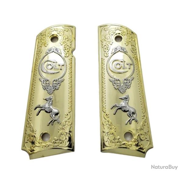 PLAQUETTE GRIP 1911 CUSTOM LOGO COLT OR ET NICKEL