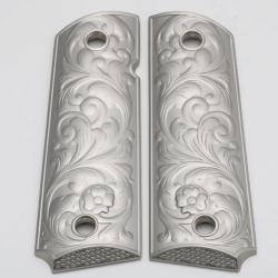 PLAQUETTE GRIP 1911 CUSTOM SCROLL ENGRAVING NICKEL MAT