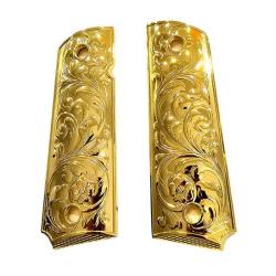 PLAQUETTE GRIP 1911 CUSTOM SCROLL ENGRAVING OR BRILLANT