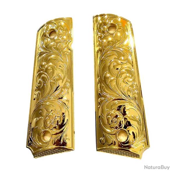 PLAQUETTE GRIP 1911 CUSTOM SCROLL ENGRAVING OR BRILLANT