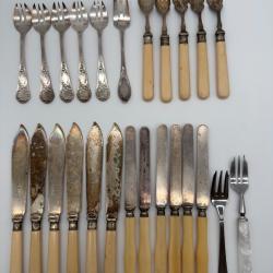 Lot Couverts 6 Couteaux Argent Massif Minerve Ma&icirc;tre Orf&egrave;vre JA Fourchettes Service Poisson ERCUIS