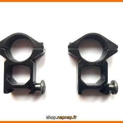 Colliers de montage lunette HAUT A TUNNEL &Oslash;25.4mm / rail 20mm weaver et picatinny