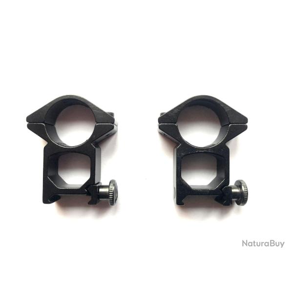 Colliers de montage lunette HAUT A TUNNEL �25.4mm / rail 20mm weaver et picatinny