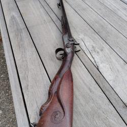Fusil De Chasse &agrave; bourre et &agrave; Percussion &agrave; Crosse Sculpt&eacute;e XIXe