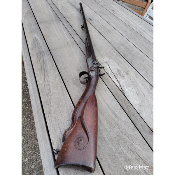 Fusil De Chasse � bourre et � Percussion � Crosse Sculpt�e XIXe