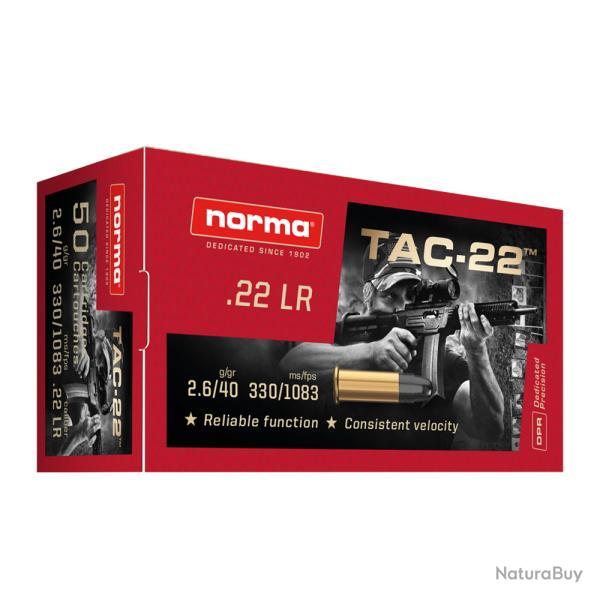 MUNITIONS NORMA 22LR 40GR TAC-22 LRN SUBSONIC PLOMB X50