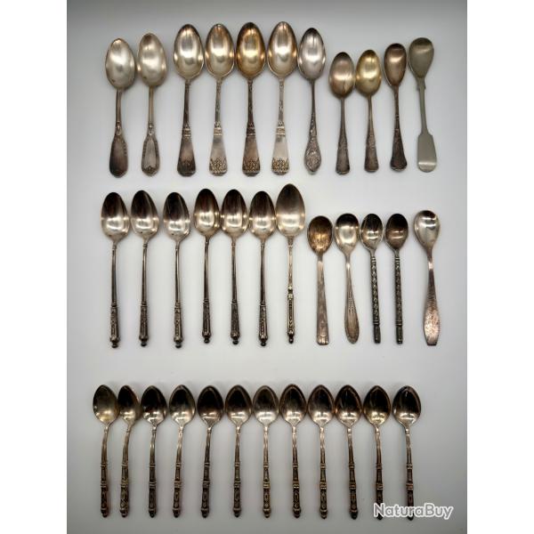 Lot 35 Cuill�res Anciennes M�tal Argent� - Divers Styles Poin�ons Boulenger Blanc