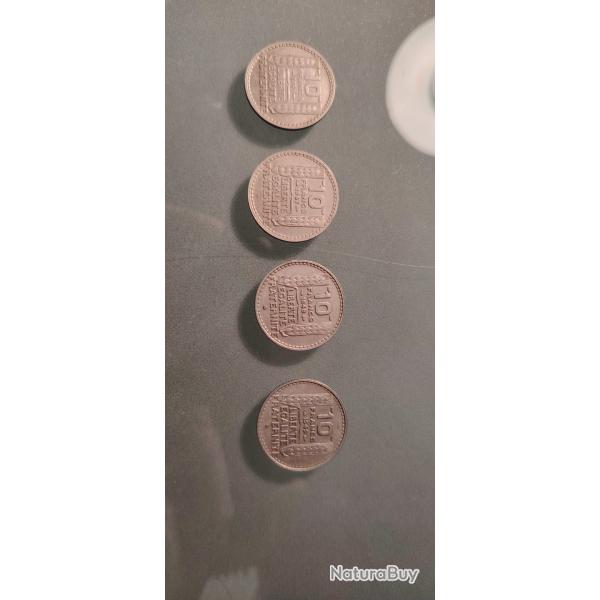 Lot de 4 pi�ces 10 Francs Turin (1946-1949)