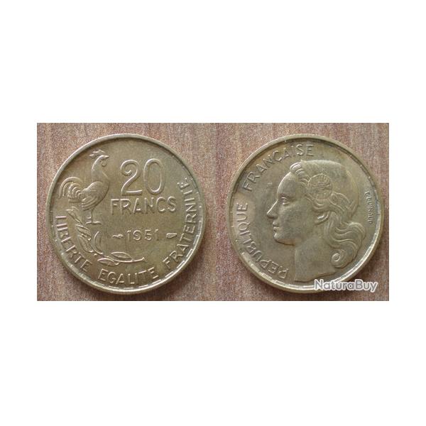 France 20 Francs 1951 Coq Rooster Frcs Frc Frs Piece