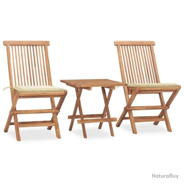 Ensemble � manger d'ext�rieur pliable avec coussin 3 pcs Teck
