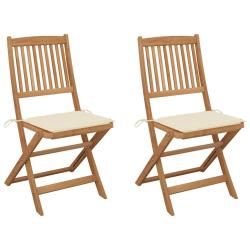 Chaises pliables de jardin lot de 2 avec coussins Bois d'acacia