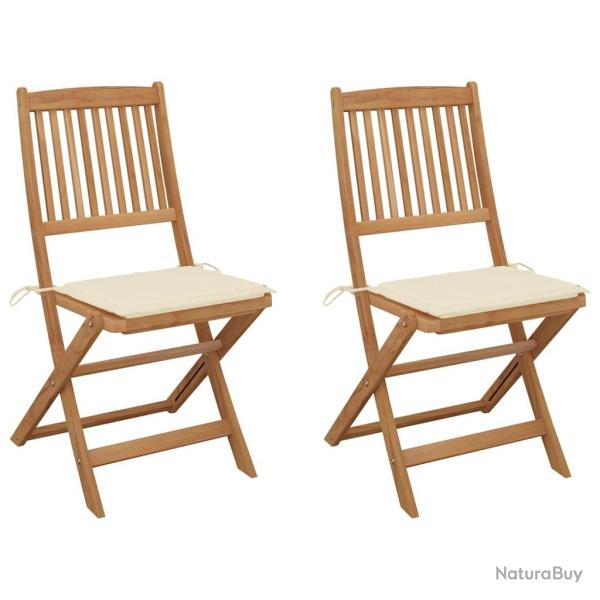 Chaises pliables de jardin lot de 2 avec coussins Bois d'acacia