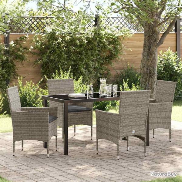 Salon de jardin 6 pcs avec coussins gris r�sine tress�e