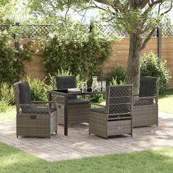Salon de jardin 6 pcs avec coussins gris r&eacute;sine tress&eacute;e