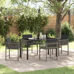 Salon de jardin 6 pcs avec coussins gris r&eacute;sine tress&eacute;e
