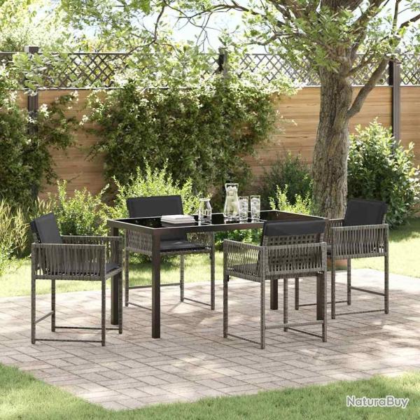 Salon de jardin 6 pcs avec coussins gris r�sine tress�e