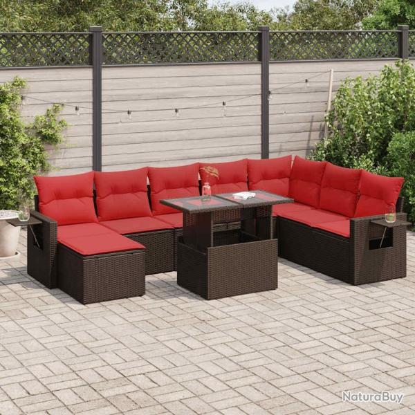Salon de jardin 8 pcs avec coussins gris r�sine tress�e