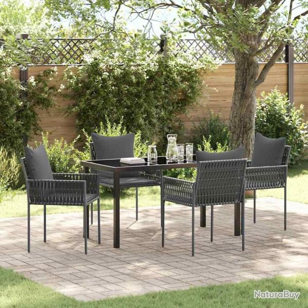Salon de jardin 6 pi�ces avec coussins, bois d'acacia cr�me et corde