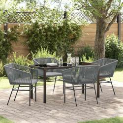 Salon de jardin 8 pcs avec coussins gris r&eacute;sine tress&eacute;e