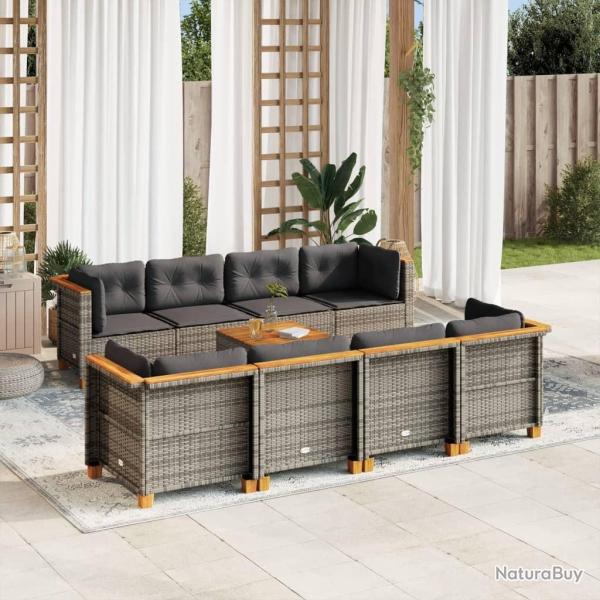 Salon de jardin 8 pcs avec coussins gris r�sine tress�e
