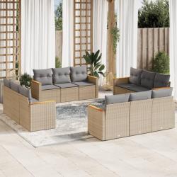 Salon de jardin 8 pcs avec coussins gris r&eacute;sine tress&eacute;e