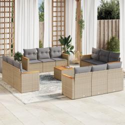 Salon de jardin 8 pcs avec coussins gris r&eacute;sine tress&eacute;e