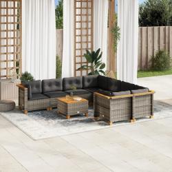 Salon de jardin 8 pcs avec coussins gris r&eacute;sine tress&eacute;e