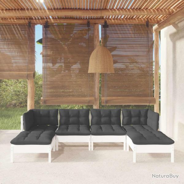 Salon de jardin 7 pcs avec coussins gris bois de pin massif