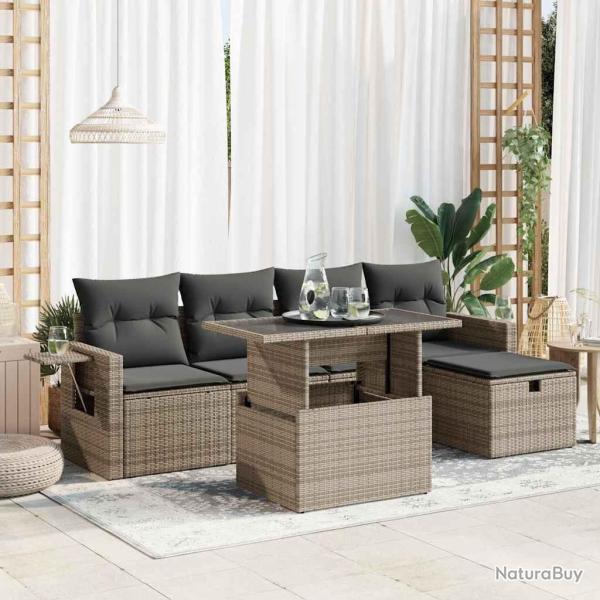 Salon de jardin 9 pcs avec coussins gris bois de pin