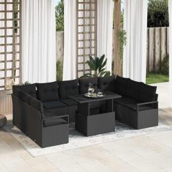 Salon de jardin avec coussins 8 pcs beige r&eacute;sine tress&eacute;e