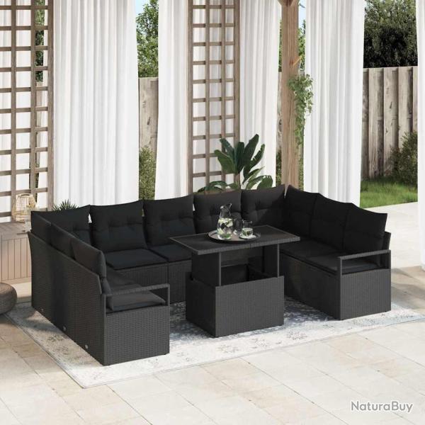 Salon de jardin avec coussins 8 pcs beige r�sine tress�e