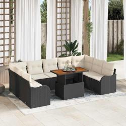 Salon de jardin avec coussins 8 pcs beige r&eacute;sine tress&eacute;e