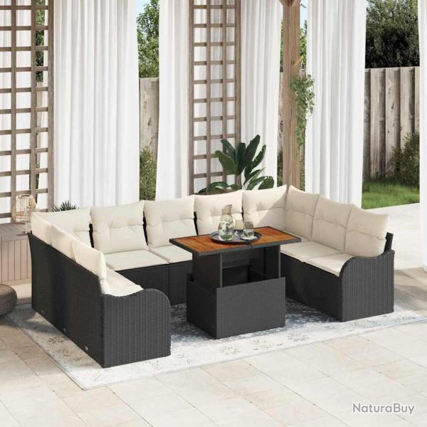 Salon de jardin avec coussins 8 pcs beige r�sine tress�e